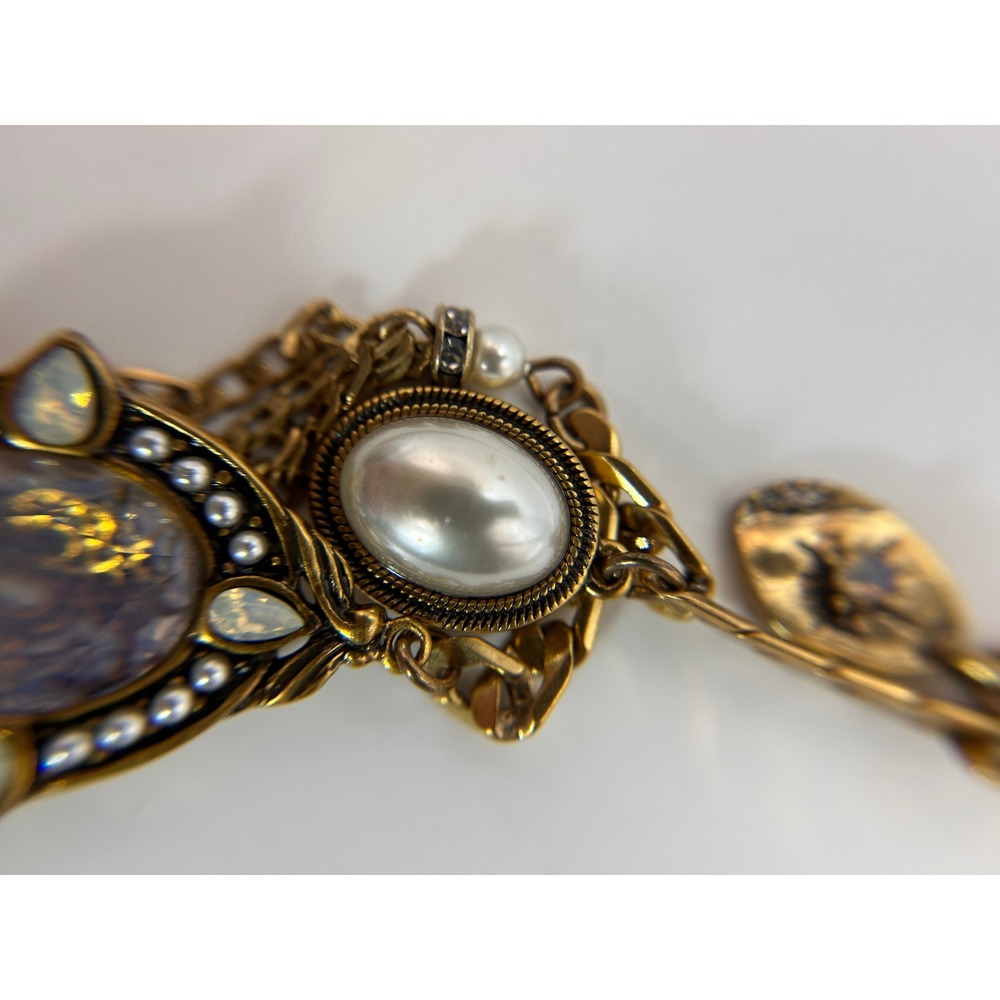 Chicos Lariat Necklace Womens OS Gold Pearl Crystal Good Vintage Boho Y-Drop - Picture 7 of 10